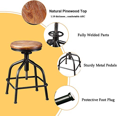 Topower Farmhouse Kitchen Stool, Industrial Counter Stool, Kitchen Deco Round Seat Standard Height Adjustable Swivel Bar Stools Indoor House Desi