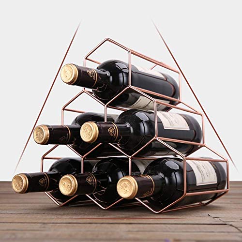 OUSIKA Wine Racks,Wine Bottle Rack,Free Standing the Geometric Metal Wine Holder Iron Art 6 Bottles Wine Glass Racks for Bar Cabinet Pantry Kitch