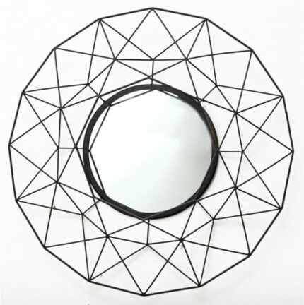 Cherish Home Matt Black Geometric Round Contemporary Modern Wire Wall Mirror