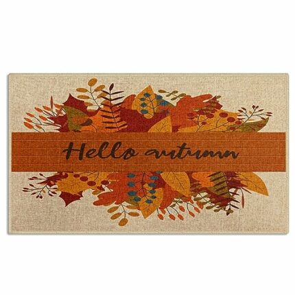 Arttown Fall Door Mat, Orange Leaves Blessed Welcome Mat, Hello Autumn Doormats Front Door Mat Outdoor Indoor Entrance Rug Floor Mat Non Slip Abs