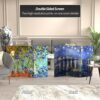 Red Lantern 3 ft. Short Double Sided Works of Van Gogh Canvas Folding Screen Irises/Starry Night Over Rhone 3 Panel Freestanding Partition and Se