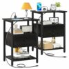 Yoobure Nightstands Set of 2, Night Stand with Charging Station Night Stand with USB Ports, Night Stands with Wood Drawer and Storage Shelf Bedsi