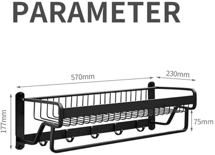 Towel Rack Holder Bathroom Wall Mounted with Storage Shelf and 5 hook rack Enlarge the design Space Aluminum Towel Rails for save Space