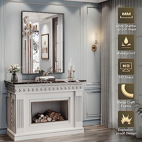 Brightify Black Bathroom Vanity Mirror for Wall, 22x30 inch Black Mirrors for Bathroom, Metal Framed Mirror Wall Mounted for Farmhouse Bedroom En