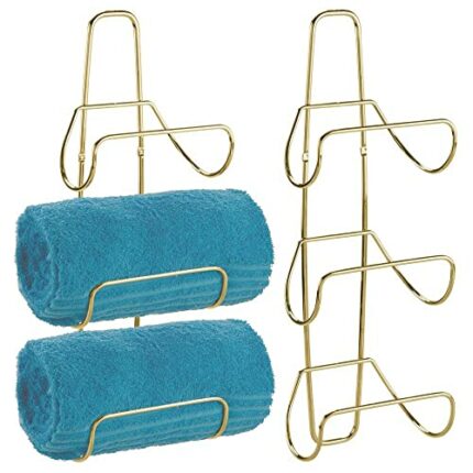 mDesign Wall-Mounted Towel Storage Rack – Hanging Caddy for The Bathroom or Bedroom – Modern Hanging Hooks for Bathroom Storage – Set of 2 – Bras