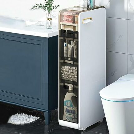 2-Tier Narrow Bathroom Floor Cabinet Slim Bathroom Storage Corner Floor Cabinet Sturdy Narrow Dresser Tower with Moveable Drawers Toilet Paper St