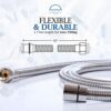 Sprincl Home 1.75m Shower Hose Pipe (69") - High-Performance Stainless Steel Anti-Kink with 2 Washers & Teflon Tape, Universal Fit - Chrome
