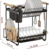 Uten Stainless Steel Draining Rack for Dishes, Dish Drainer with 2 Levels, with Cutlery Holder, Cutting Board Holder, Drip Tray,Non-Slip feet, Ea