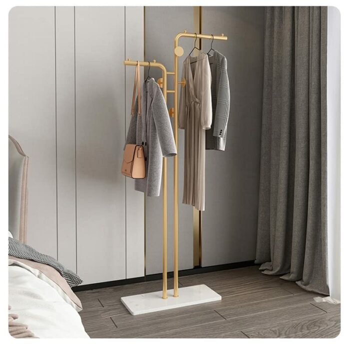 WALNUT Coat and Hat Rack Floor To Floor Household Gold Hanger Bedroom Simple Storage Clothes Shelving Metal Shelf (Color : A, Size : Light Grey)