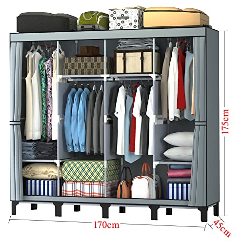 LOEFME Canvas Wardrobe, Four-column Portable Wardrobes for Bedroom, 165 * 45 * 175 cm New Base Design Fabric Wardrobe, Large Storage Space Foldab