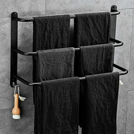 Yeegout 3 Tier Stainless Steel Towel Rack No Drilling for Bathroom Kitchen and Toilet Towel Holder 50cm Black