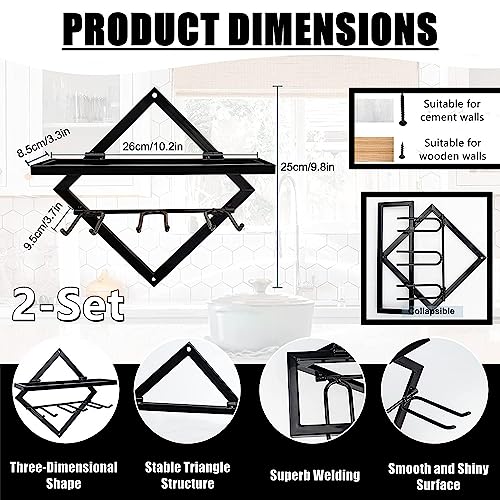 RHBLME 2 Set Metal Wine Glass Holder Wall Mounted, Upgrade Stemware Rack Collapsible Hanging Red Wine Racks Organizer with 3 Stem Glass Holders,