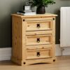 Amazon Brand - Movian Corona 3 Drawer Bedside Chest Distressed Waxed Rectangular Nightstand Table, Solid Pine Wood, 35 cm D x 48 cm W x 60 cm H