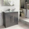 The Bath People Newton 600mm Bathroom Anthracite Grey Vanity Unit | Floor Standing Includes White Glass Basin With Soft Close Doors | Bathroom St