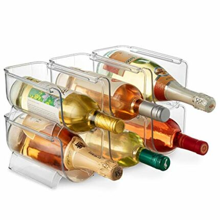 Seseno Set Of 6 Wine and Water Bottle Organizer, Stackable Plastic Wine Rack Holder for Pantry, Kitchen, Fridge, Ideal Storage for Wine, Soda, Po