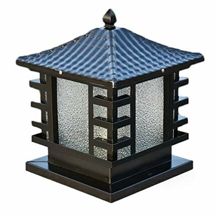 GJCQZQ Exterior Rainproof Victoria Garden Outdoor Landscape Column Light Fixture Black | Square Textured Glass Die Cast Aluminum Post Pillar Ligh