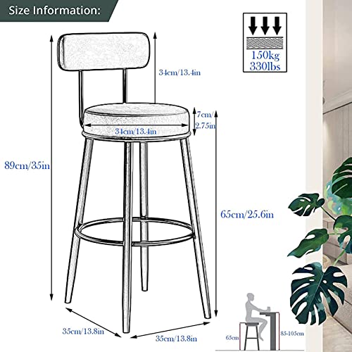 RTYHN Bar Stools Set of 2 Farmhouse Kitchen Breakfast Bar Stools Modern Chairs with Back Gold Metal Legs Bar Height Stools 26 inch Seat Height Co