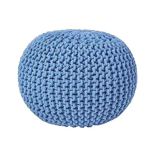 EXQUIZIT HOME Knitted Round Pouffe Foot Stool Ottoman Large 100% Cotton Chunky Moroccan 50cm Pouf COLOUR BLACK