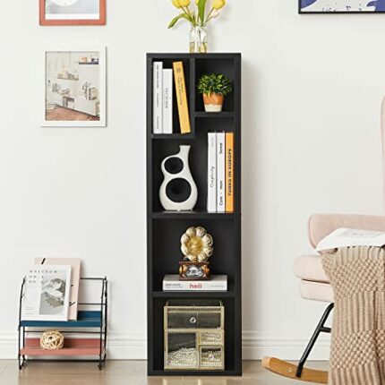 VECELO 4-Tier Bookcase, Modern Storage Cabinet with Height Difference Shelves for Standard Textbooks, 5 Cubes, Vertical or Horizontal, Easy Assem