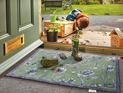 Hug Rug Design Highly Absorbent Indoor Door Mat Machine Washable Garden Floral 1 Green RHS 65x85cm