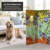Red Lantern 3 ft. Short Double Sided Works of Van Gogh Canvas Folding Screen Irises/Starry Night Over Rhone 3 Panel Freestanding Partition and Se