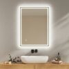 EMKE Bathroom Mirror with LED Lights, 500x700 MM Wall Mounted Shaver Socket Bathroom Mirrors with Extra Fuse, Dimmable Switch and Demister Pad, H