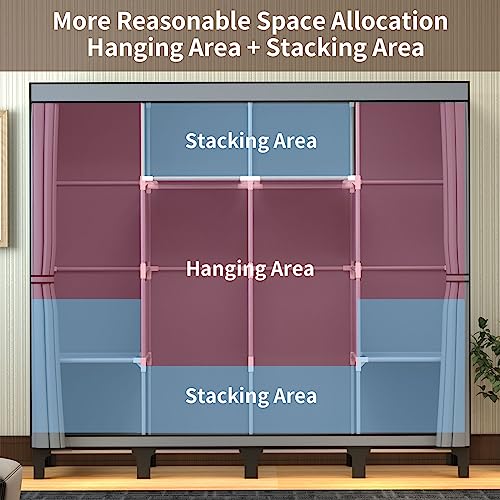 LOEFME Canvas Wardrobe, Four-column Portable Wardrobes for Bedroom, 165 * 45 * 175 cm New Base Design Fabric Wardrobe, Large Storage Space Foldab