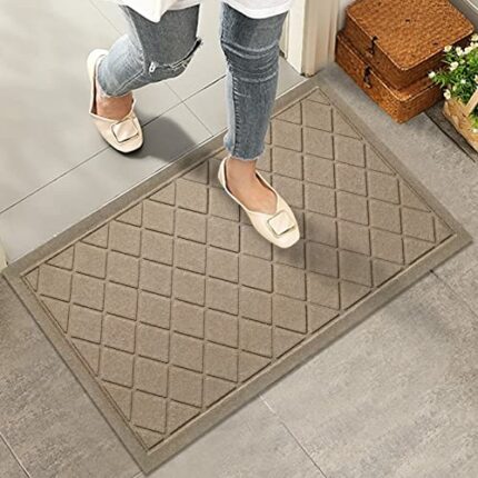 HIYARD Durable Front Door Mat, Absorbent Muddy Dirt Resist Welcome Door Mats Outdoor Indoor, Heavy Duty Easy Clean, Non-Slip Rubber Backing Low P