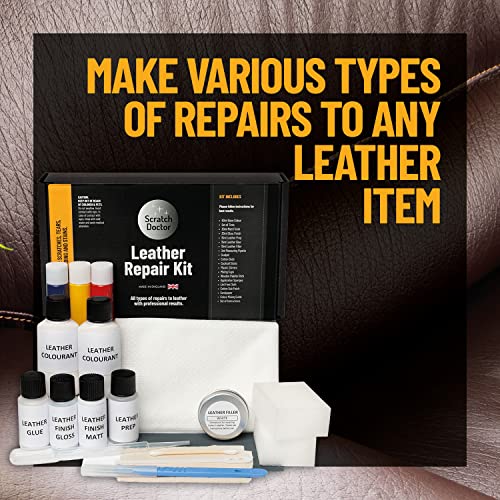 Scratch Doctor Complete Leather Repair Kit Patch, Fill, Repair & Recolour Scratches, Tears, Holes in Leather Furniture, Sofas, Car Seats (Tan)