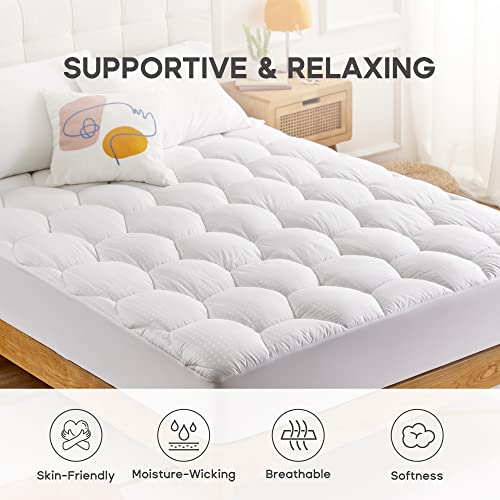 SONIVE Double Cotton Cover Mattress Pad Bedding Cover Quilted Fitted Mattress Protector Deep Poket 135x190x38cm, Breathable Cooling Down Alternat