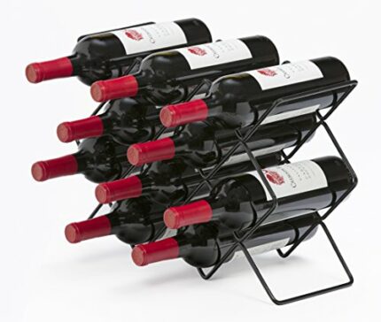 Mango Steam 10 Bottle Black Wine Rack Counter Top - Storage Organiser for Kitchen, Pantry, & Fridge