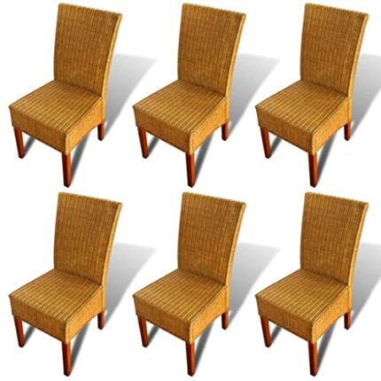 vidaXL 6x Dining Chairs Decorative Comfortable Attractive Solid Durable Kitchen Dinner Room Office Seating Seat Furniture Brown Natural Rattan