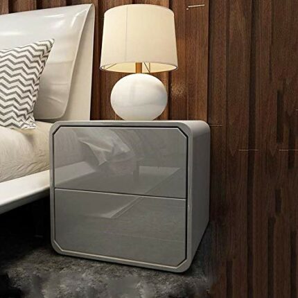 N/A Bedside Table Wood Minimalist Gray Bedside Table, Two-layer Drawer Type Large Capacity Bedside Table