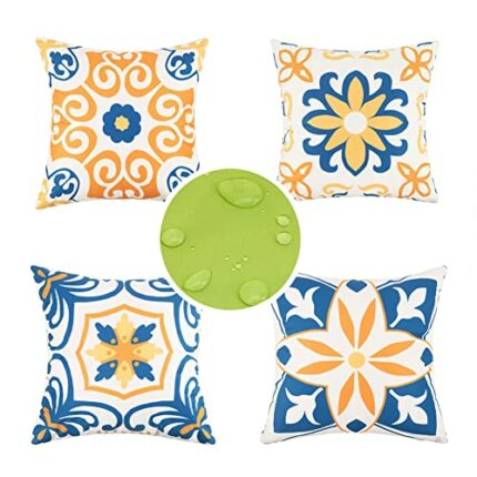 Cachpib Set of 4 Cushion Covers, 45 x 45 cm Boho Throw Pillow Covers Waterproof Decorative Pillowcase for Patio Garden Sofa Balcony Home Decor