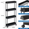 KINGRACK Slim Storage Trolley, Narrow Rolling Cart 4 Tier on Wheels, 13cm Wide Slide out Rolling Utility Cart with Hooks for Kitchen or Living Ro