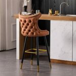26" Bar Stools Set of 2 Counter Height Contemporary Fabric Upholstered Bar Chairs Counter Stools with Tufted Nailheads and Gold Tipped Metal Legs