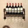 Vintage Wine Bottle Holder Industrial Wrought iron Wine Racks Wall Mounted Rustic Wine Glass Goblet Storage Organizer Rack