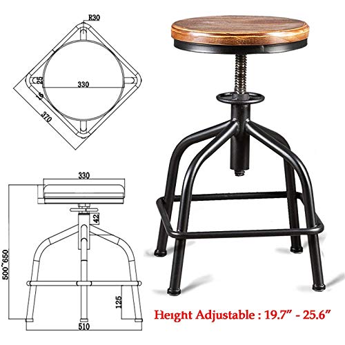 Topower Farmhouse Kitchen Stool, Industrial Counter Stool, Kitchen Deco Round Seat Standard Height Adjustable Swivel Bar Stools Indoor House Desi
