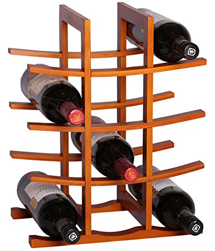 RTA La Pagode 12 Bottle Countertop Bamboo Wine Rack Modular System Wine Rack Dark Brown