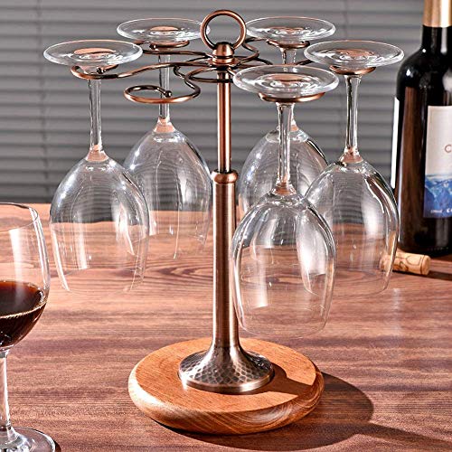 6 Hook Wine Glass Rack Holder, Retro Style Tabletop Wine Glass Display Holder Hanging Shelf Organizer Kitchen Cutlery Storage Rack for Home Bar R