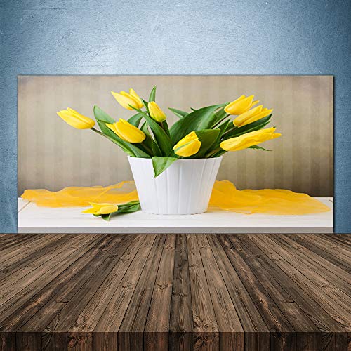 Tulup Glass Splashback for Kitchen - 55.1 in x 27.6 in / 140x70 cm - Cooker Wall Protection Tempered Glass - Tulips Floral