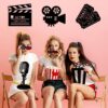 5 Pieces Movie Theater Decor Wooden Home Theater Room Decor Cinema Wall Art Movie Reel Theater Action Popcorn Ticket Sign Movie Night Decor Theme