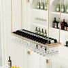 SUCHETA Hanging Wine Rack with Glass Holder and Shelf, Wine Rack Ceiling Wine Racks, Hanging Wine Glass Holder, Upside Down Home Wine Holder, Win