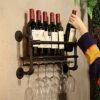 Vintage Wine Bottle Holder Industrial Wrought iron Wine Racks Wall Mounted Rustic Wine Glass Goblet Storage Organizer Rack