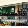 EMISOO Ceiling Wine Rack Hanging, Adjustable Height Stemware Rack Industrial Vintage Bar Counter Wine Glass Rack Metal Wine Bottle Holder - Black
