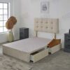 Plush Divan Bed Base With Deluxe Cube Headboard | Storage Drawers Available (Green Plush, 4.0FT Small Double - 4 Drawers)