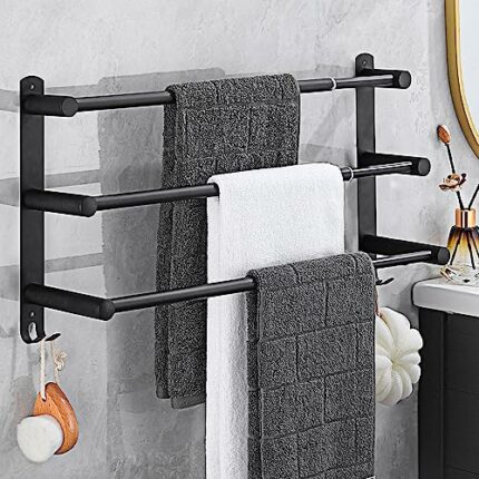 HONPHIER Adjustable Towel Rails 43-78CM Bath Towel Racks Stainless Steel Towel Shelves with Hooks Wall Mounted Towel Holders Towel Bar for Kitche