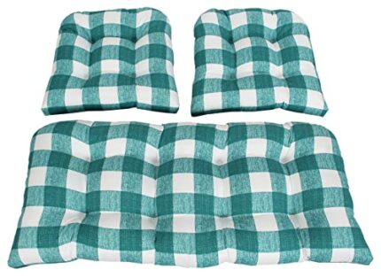 RULU Peacock Outdoor/Indoor Set of 3 Cushions-1 Settee (44"x19"x5") & 2 Pieces of Wicker Seats (19"x19"x4") Patterson