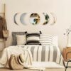Acrylic Moon Phase Mirror, 5 Pieces Nordic Style Wood Decorative Mirror Moon Phase Mirror Bedroom Acrylic Mirror, Scandinavian Natural Decor 3D M
