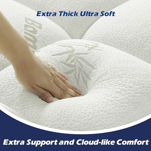 King Size Mattress Topper, Extra Thick Cooling Bamboo Mattress Pad Cover,Soft Down Alternative Fill with 8-21 Inch Deep Pocket- 78"x80" White